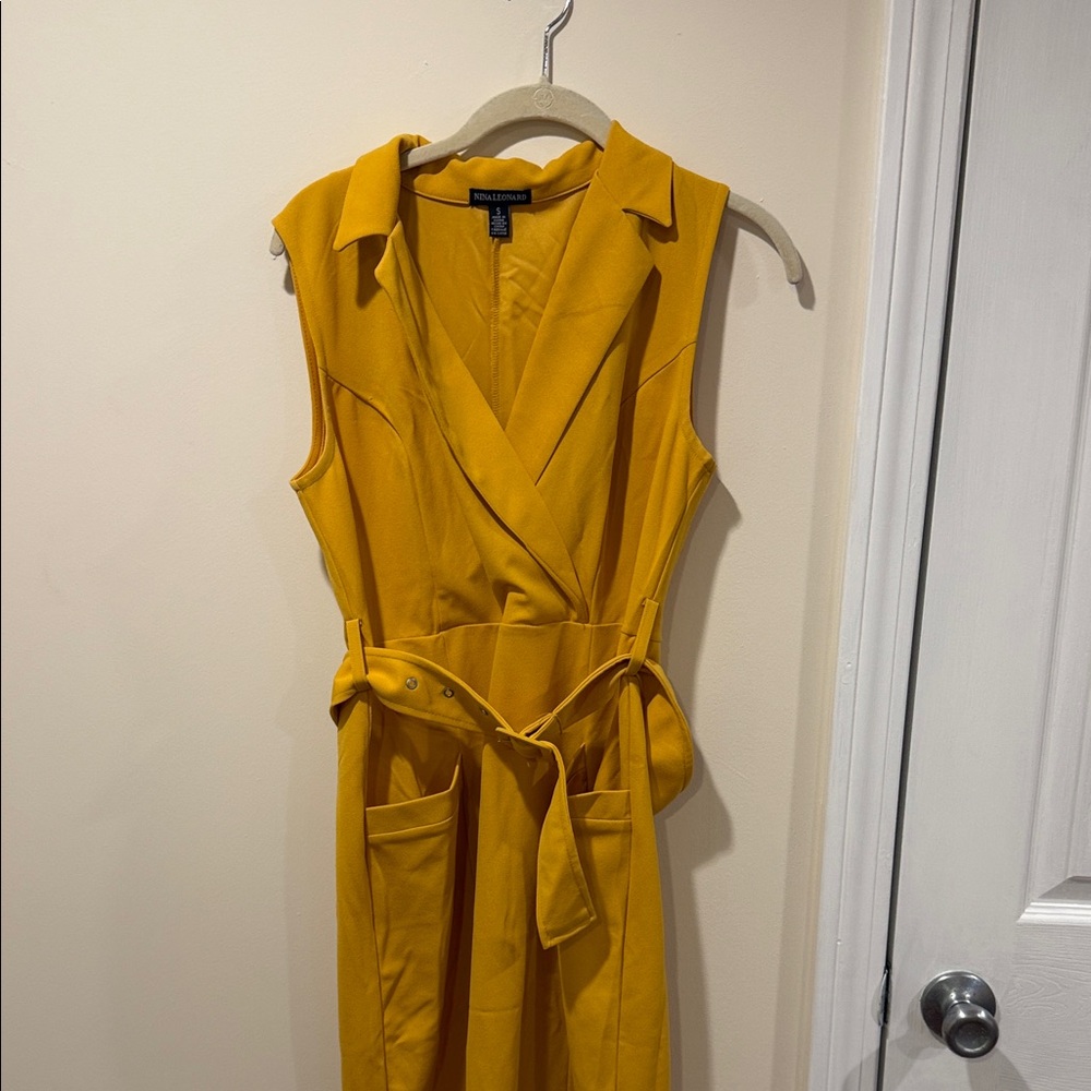 Nina Leonard Mustard Yellow Sleeveless Dress